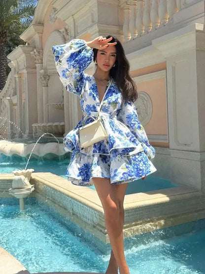 Floral V-Neck Ruffle Mini Floral Dress floraldress-250126