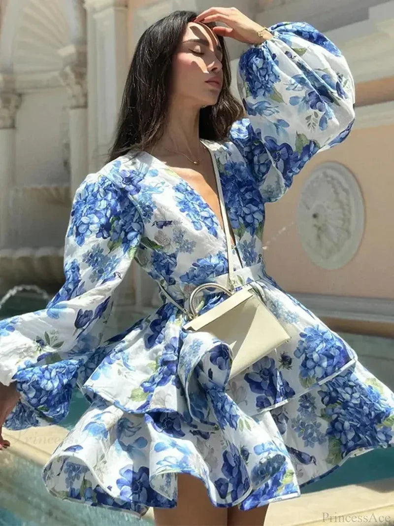Floral V-Neck Ruffle Mini Floral Dress floraldress-250126