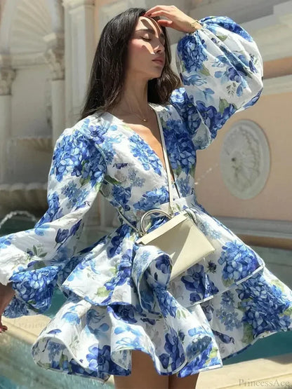 Floral V-Neck Ruffle Mini Floral Dress floraldress-250126