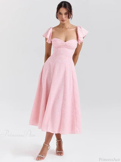 Floral Waist Wrap A-line Vacation Dress vacationdress-250223