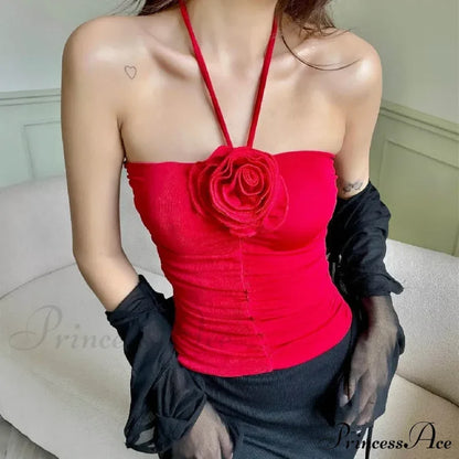 Flower Patchwork Halter Tubes Off Shoulder Backless Tank 2024 Sexy Women Ruched Black Mini Vests