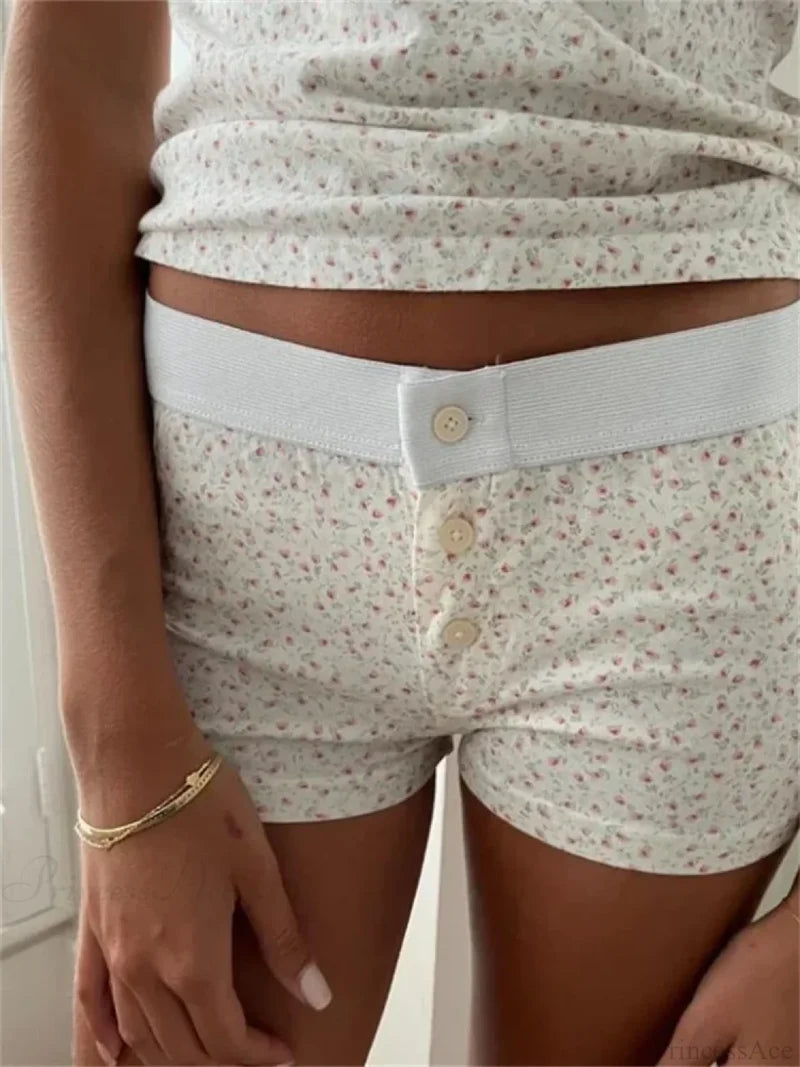 FLower Striped Button Sleep Short white2 / S short-250223