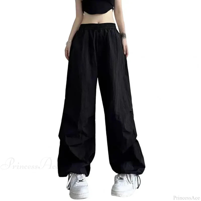 Fluorescent Drawstring Wide Leg Cargo Pant Black / M pant-250223