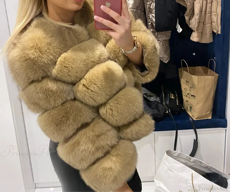 Fox Fur Winter Cold Weather Coat Mocha / S