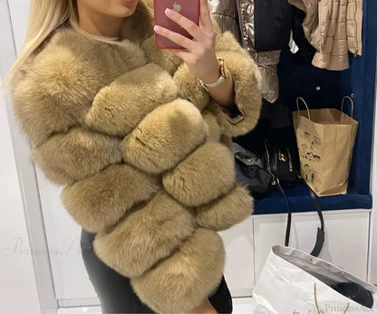 Fox Fur Winter Cold Weather Coat Mocha / S