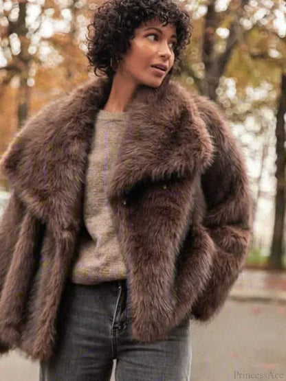 Fox Solid Fluffy Short Coat Brown / S