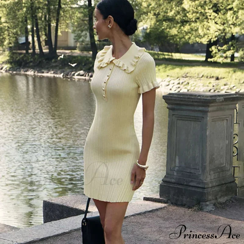 Frill Collar Short Charming Sleeve Mini Dress Women’s