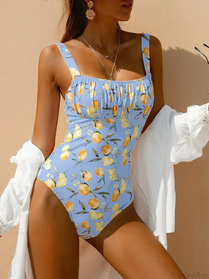 Fruit Print Bandeau Tummy Control Swimsuit One Piece BLUE / S onepiece-250223