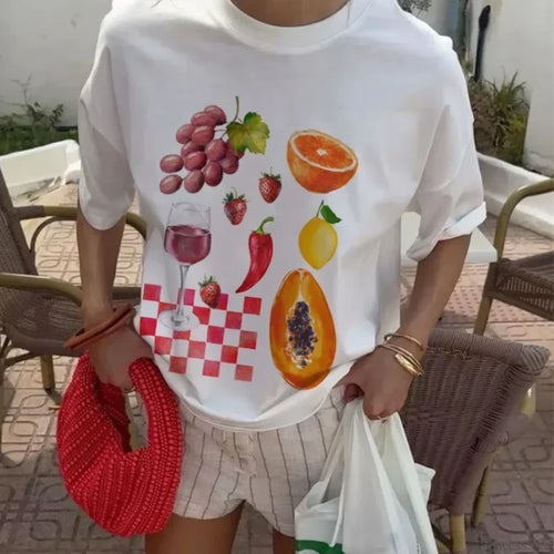 Fruit Wine Printed Oversized T-shirt WHITE / S t-shirt-250223