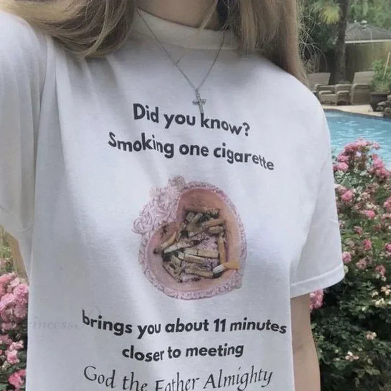 Funny Smoking Cigarette Meme Graphic T-shirt WHITE / S t-shirt-250223