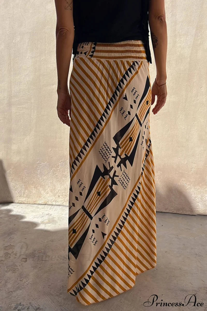 Geometric Print Elastic Charming Waist Maxi Skirt Dresses