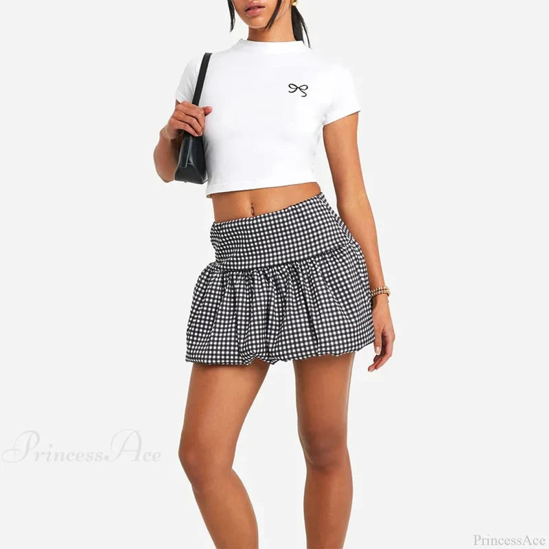 Gingham Bubble Plaid Style Skirt Black / S skirts-250223