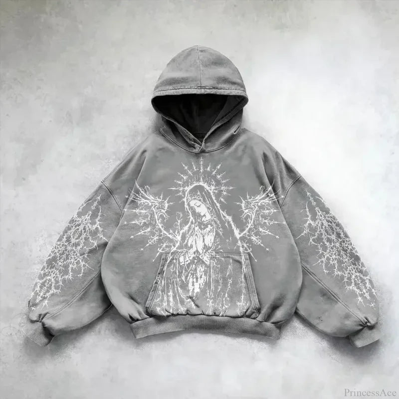 Goddess Pattern Print Hoodie grey2 / M
