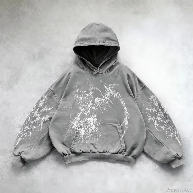 Goddess Pattern Print Hoodie grey 1 / M
