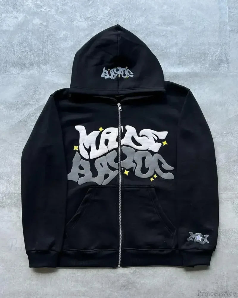 Gothic Letter Print Fall Hoodie black 5 / S