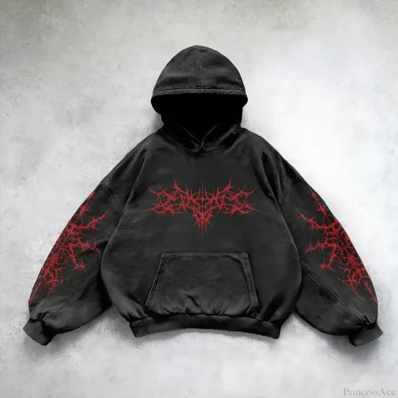 Goths Pattern Print Hoodie black 2 / M