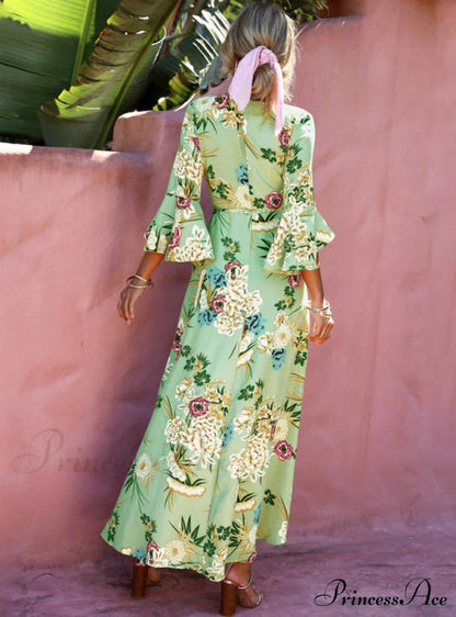 Gown Flowered For Neck Design Full-Length Vintage Warm-Season V Women S / Red Dresses