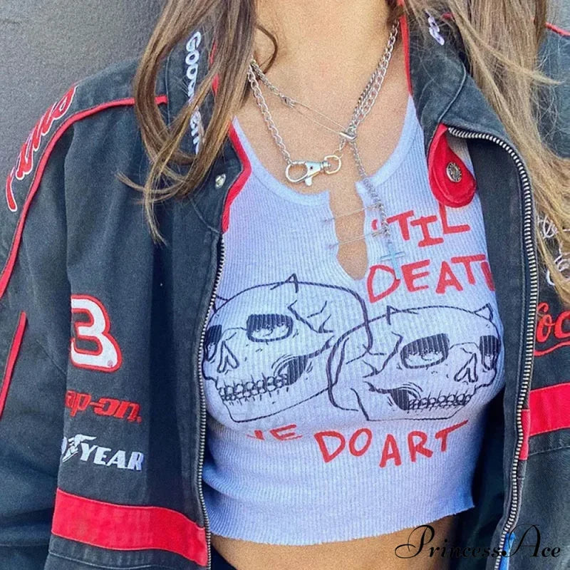 Graphic Cyber Streetwear Women Chic Sleeveless Activity 2024 Harajuku Skinny Crops Tank Top