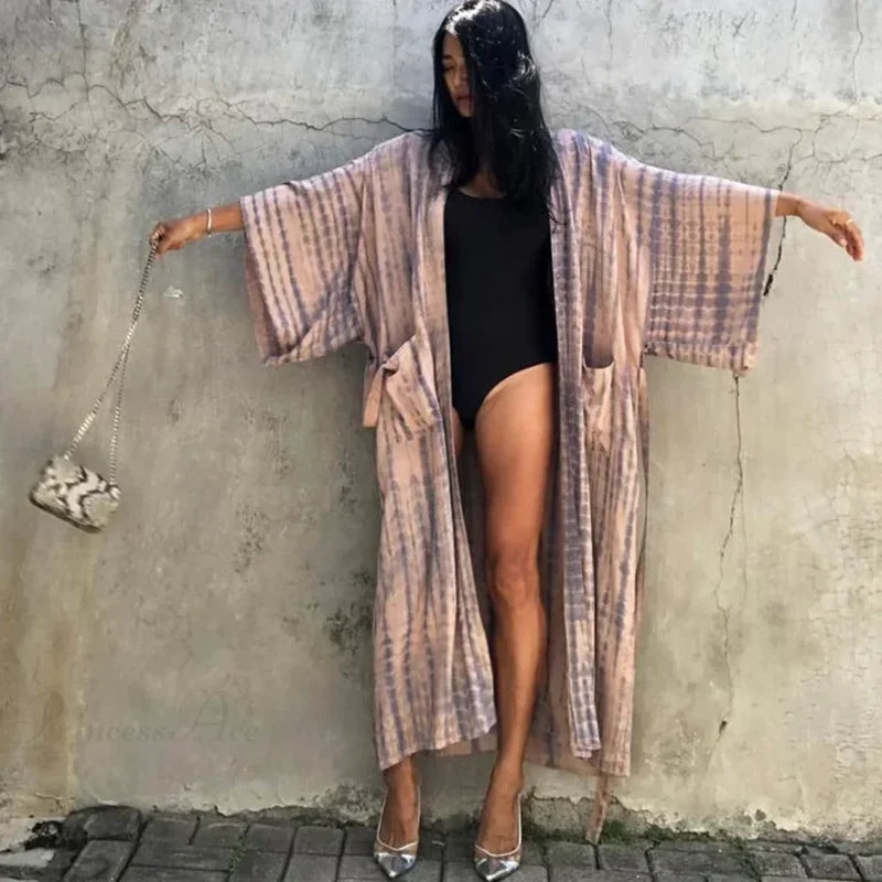 Green Printed Silky Kimono Robe Boho Cover up bohocoverup-250126