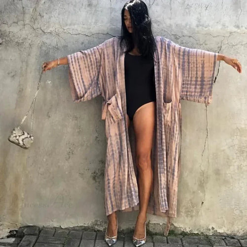 Green Printed Silky Kimono Robe Boho Cover up bohocoverup-250126