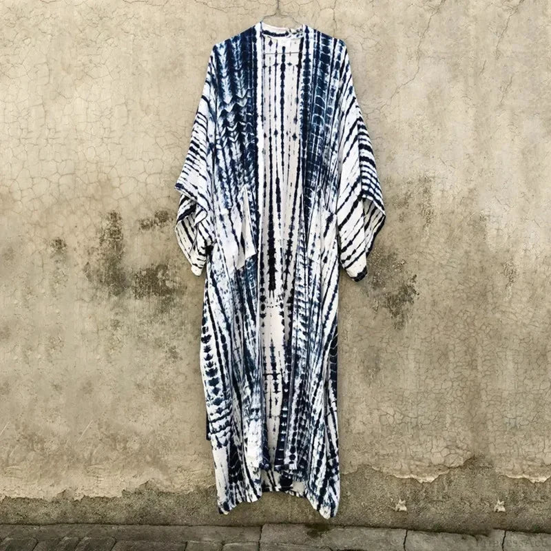 Green Printed Silky Kimono Robe Boho Cover up bohocoverup-250126