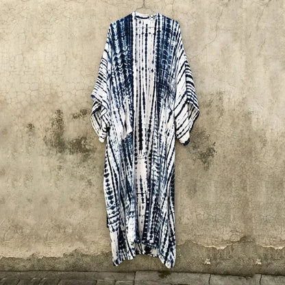 Green Printed Silky Kimono Robe Boho Cover up bohocoverup-250126