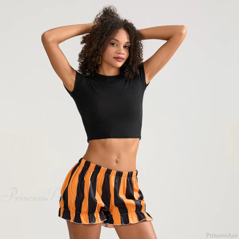 HalLoween Stripe Elastic Waist Short short-250223