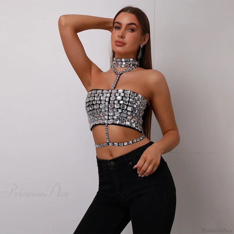 Halter Beaded Lace-Up Bandage Crop Prom Dress promdress-250223