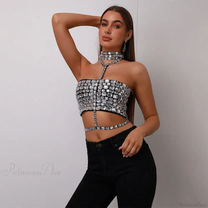 Halter Beaded Lace-Up Bandage Crop Prom Dress promdress-250223