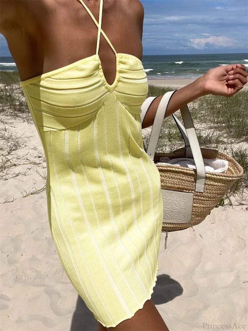 Halter Knitted Wrap Mini Dress minidress-250223