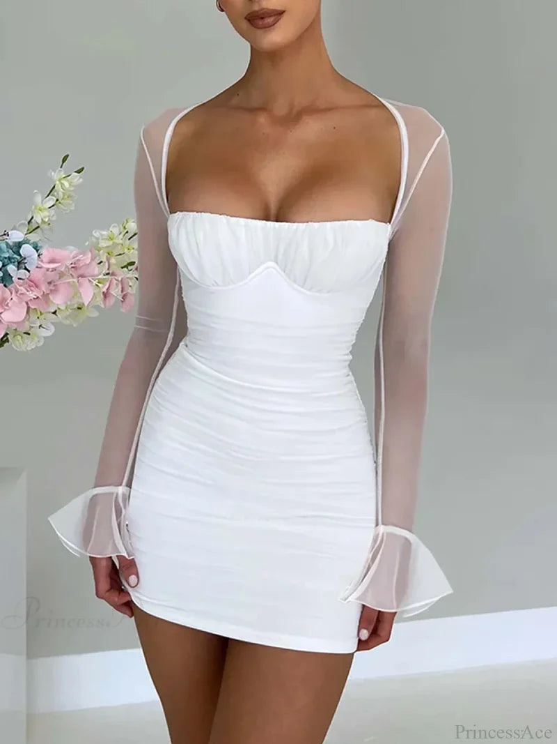 Halter Lace-Up Petal Mini Dress WHITE / S minidress-250223