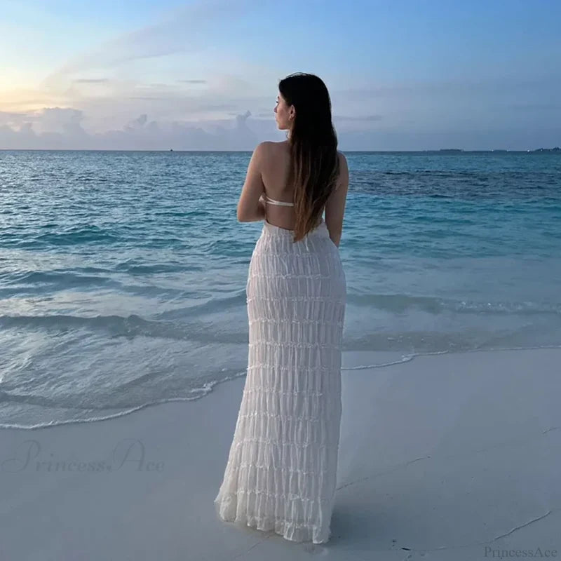 Halter Pleated Boho Vacation Dress vacationdress-250223