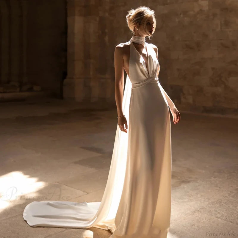 Halter Slim Tail Wedding Dress White / XS weddingdress-250223