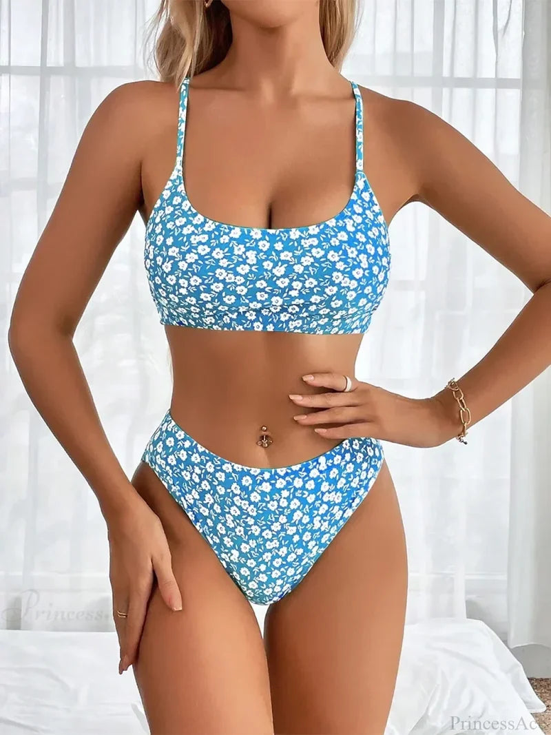 High Neck Brazilian Set Two Piece Set BlueWhite / S