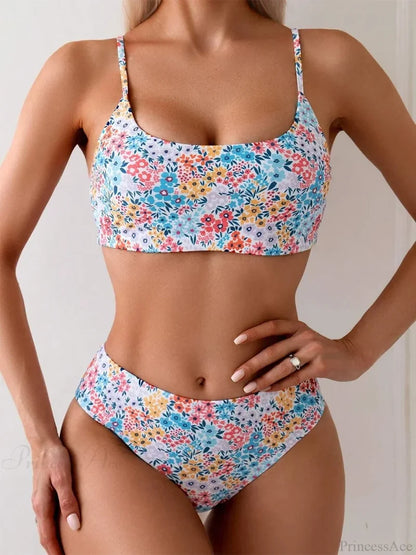High Neck Brazilian Set Two Piece Set BlueRedYellow / S