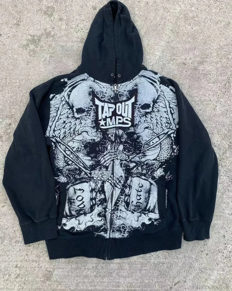 High-Quality Gothic Skull Print Hoodie black 4 / S