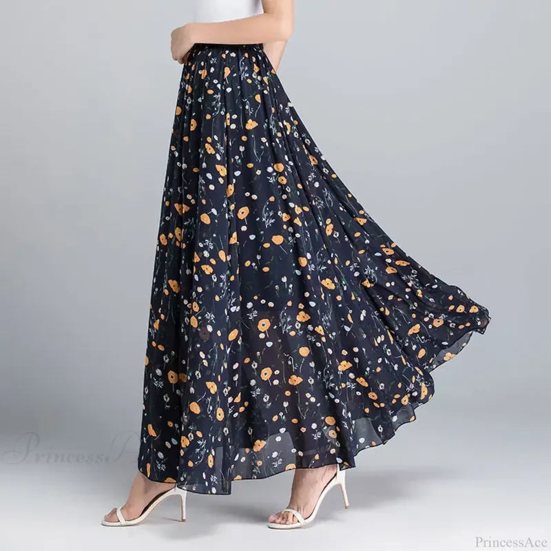 High Waist Elastic Waist Midi Full Long Skirt 2024 skirt-250126