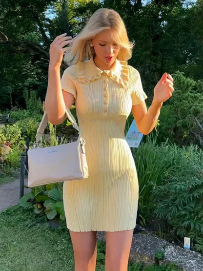 High-Waist Knitted Vintage Mini Dress minidress-250223