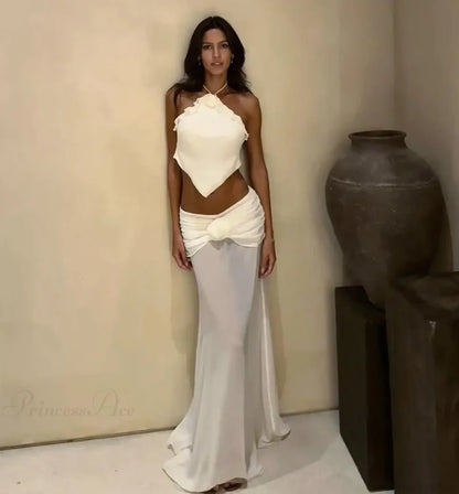 Hollow Out Backless Three Piece Swimsuit white1 / S