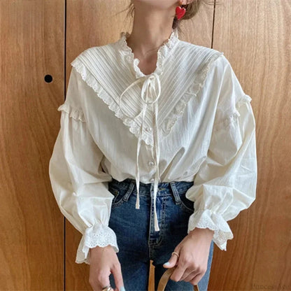Hollow Out Elegant Casual Blouse Women Blouses WHITE / S blouse-250126