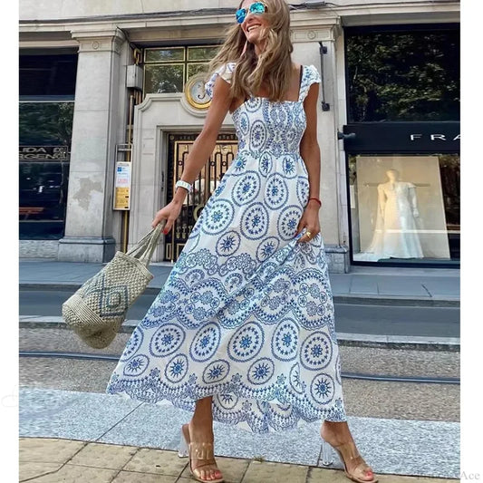 Hollow Out Floral Embroidery Flying Sleeve Dress SKY BLUE / S bohodress-250126