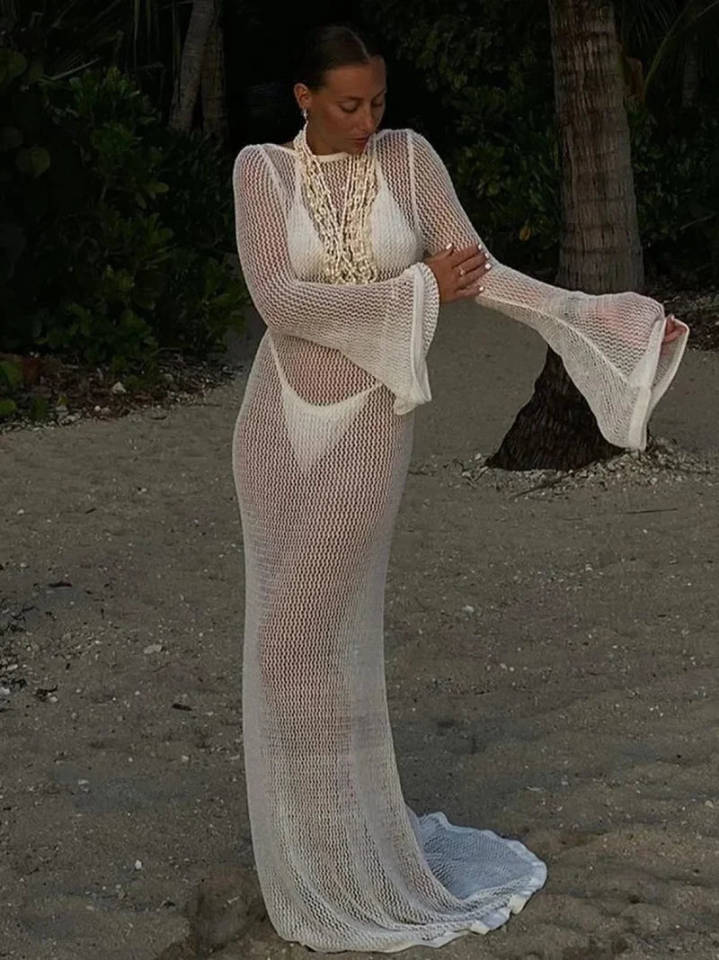 Hollow Out Long Sleeve Bikini Cover Up