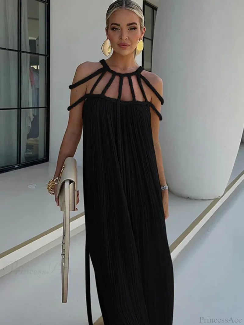 Hollow Out Sleeveless Beach Cover Up Black / One Size