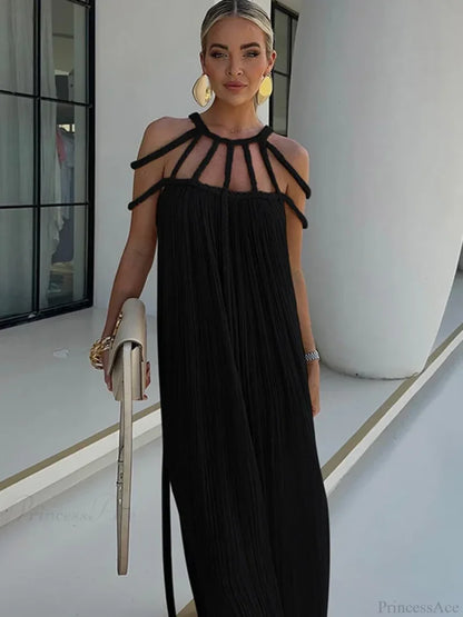 Hollow Out Sleeveless Beach Cover Up Black / One Size