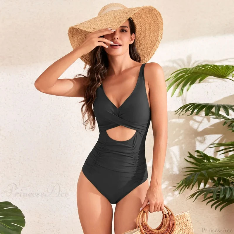 Hollow Out Solid Fashion One Piece Set Black / S