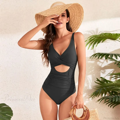 Hollow Out Solid Fashion One Piece Set Black / S