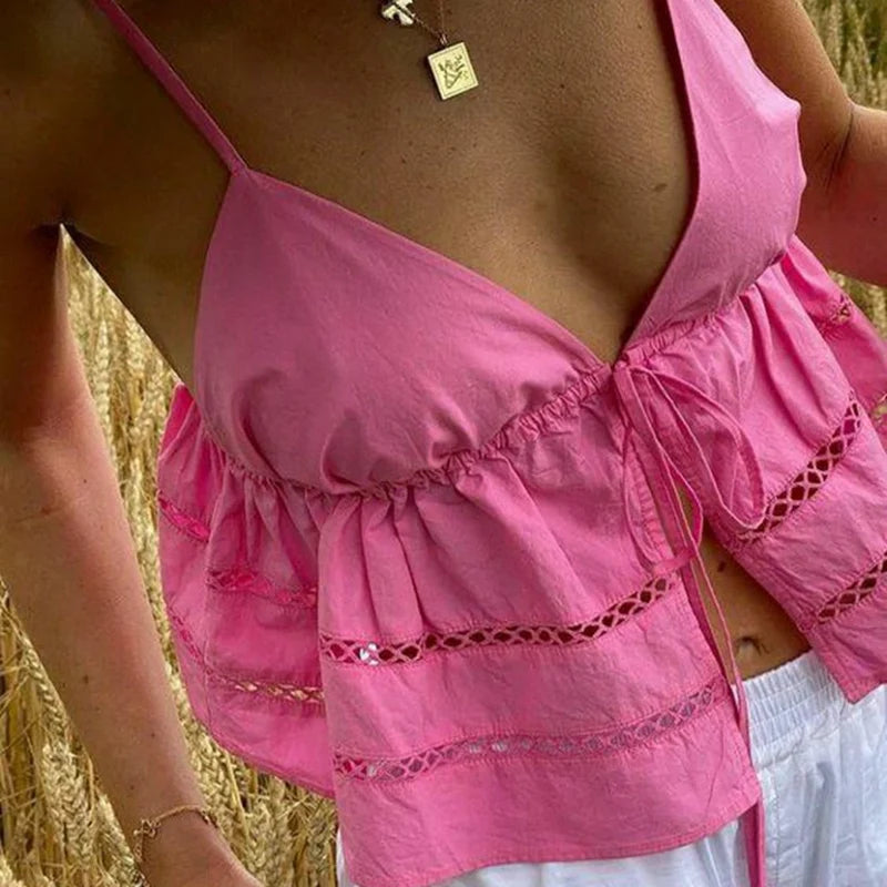 Hollow-Out Tie-Up Crop Top