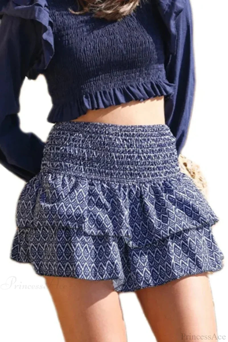 Indie Graphic Ruffle Pleated Skirt Dark Grey / S skirts-250223