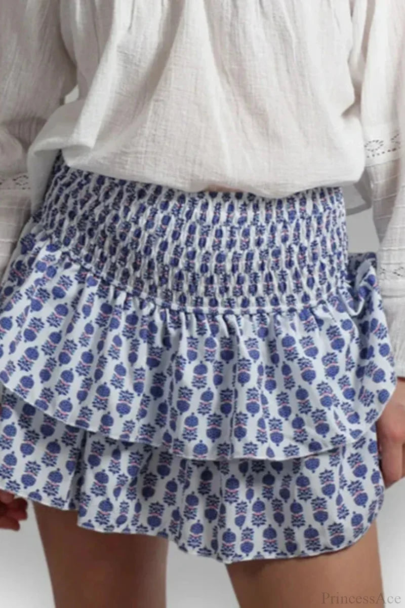 Indie Graphic Ruffle Pleated Skirt Navy / S skirts-250223