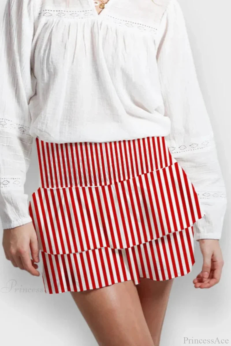 Indie Graphic Ruffle Pleated Skirt skirts-250223